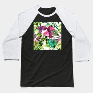 Seamless tropical flower, plant and leaf pattern background Baseball T-Shirt